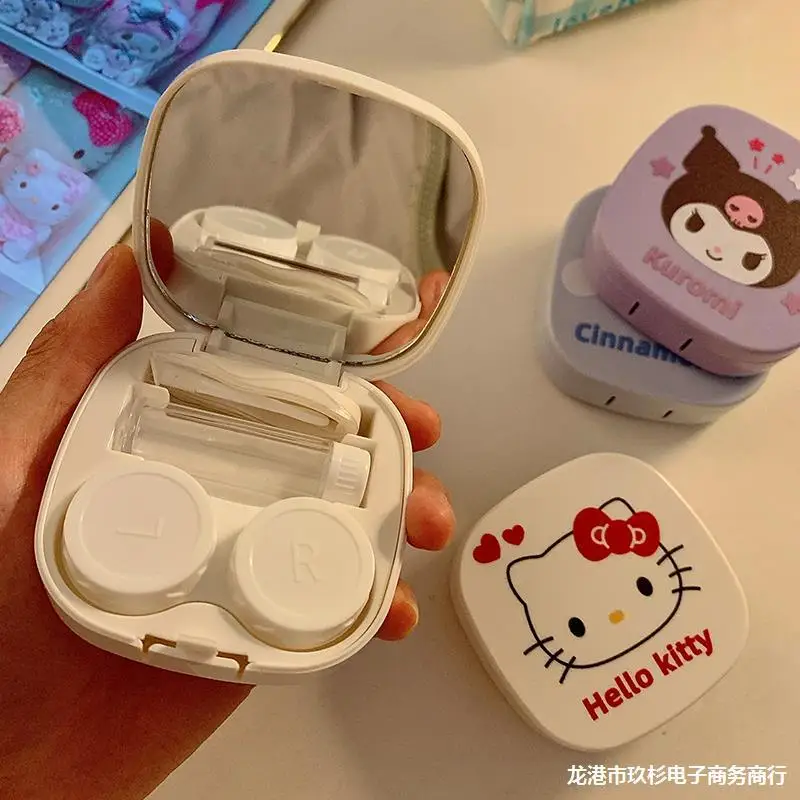 

Милый Контейнер для хранения контактных линз Sanrio, портативный контейнер для хранения контактных линз Kuromi Hello Kitty, контейнер для ухода за контактными линзами в стиле аниме cinnamonll