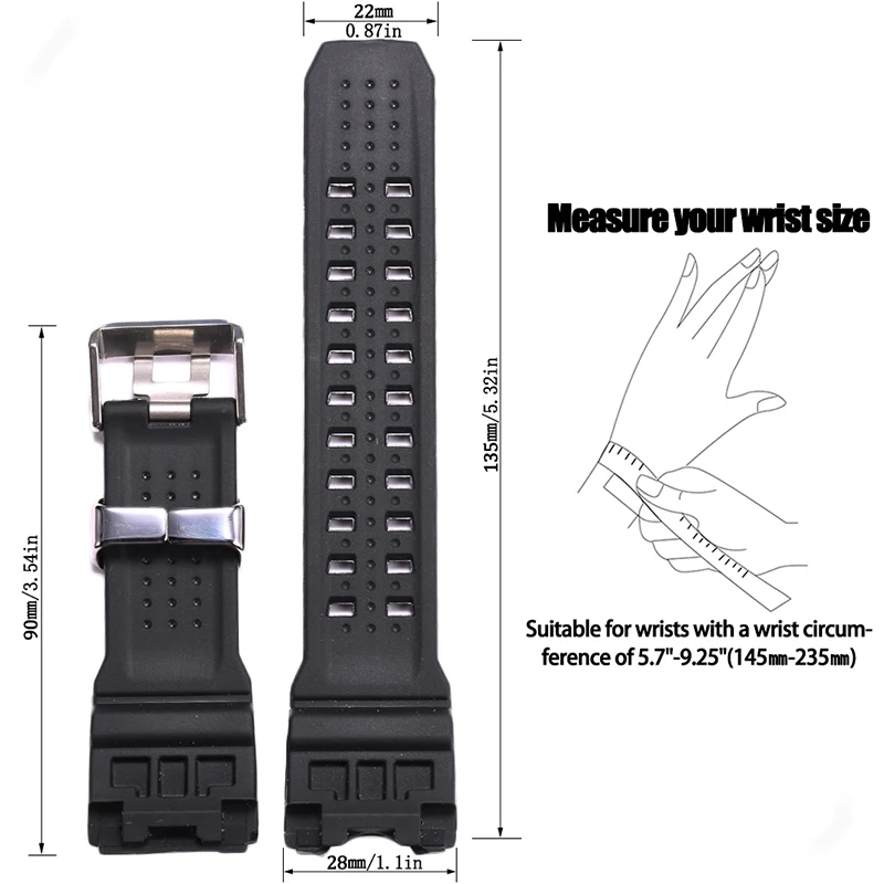 Rugged Black Waterproof Replacement Strap with Stainless Steel Loop