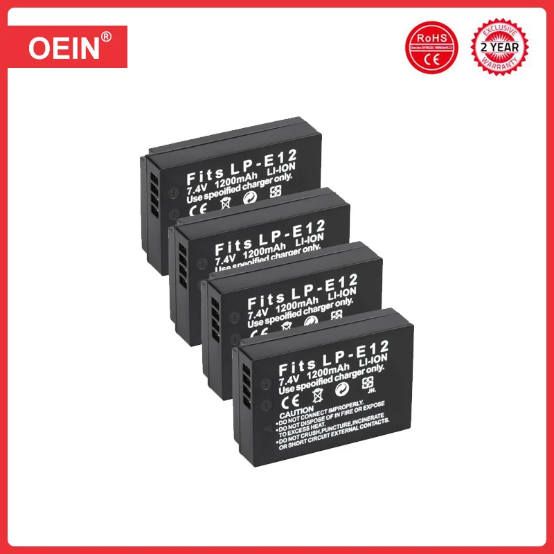 Rechargeable Battery Camera Battery Action Camera Battery Camera Battery LP-E12 LPE12 LP E12 for Canon Rebel SL1 100D Kiss X7 EOS-M EOS M M2 EOS M10 M50 M100 1600mAh Digital Batteries