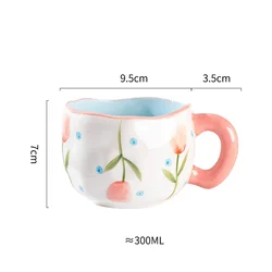Elegant Hand-Painted Ceramic Mug with Floral Design - 300ML - 301-400ml (Pink Tulip)