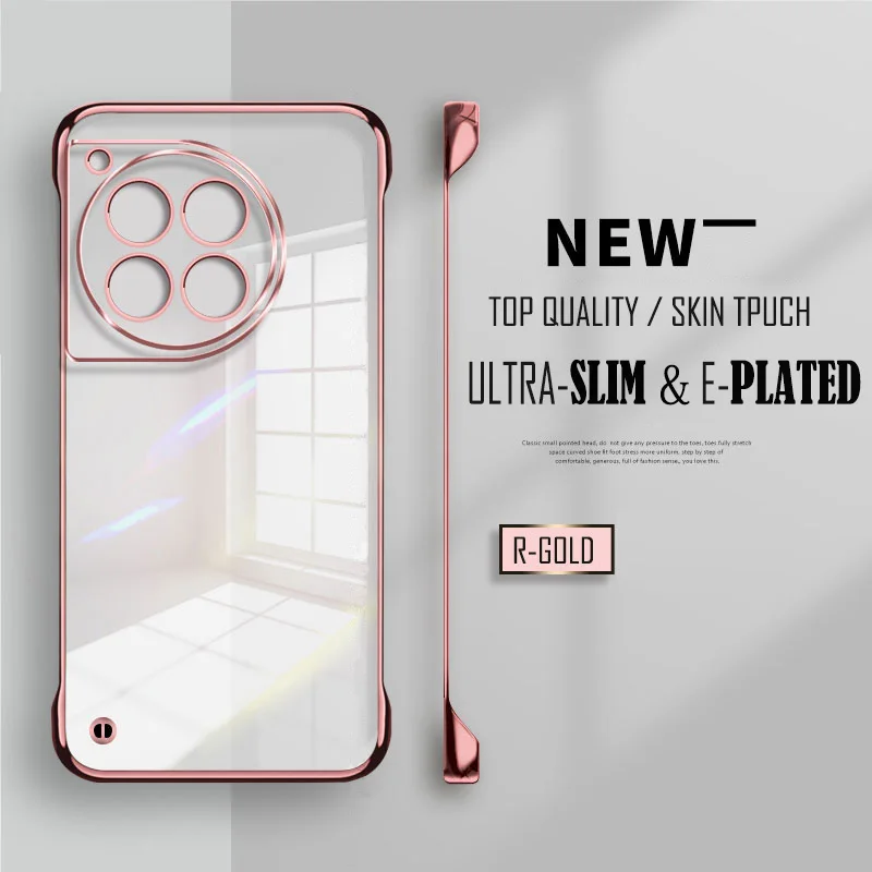 Plated Transparent Slim Frameless Phone Case with Lens Protection and Plating Back Cover