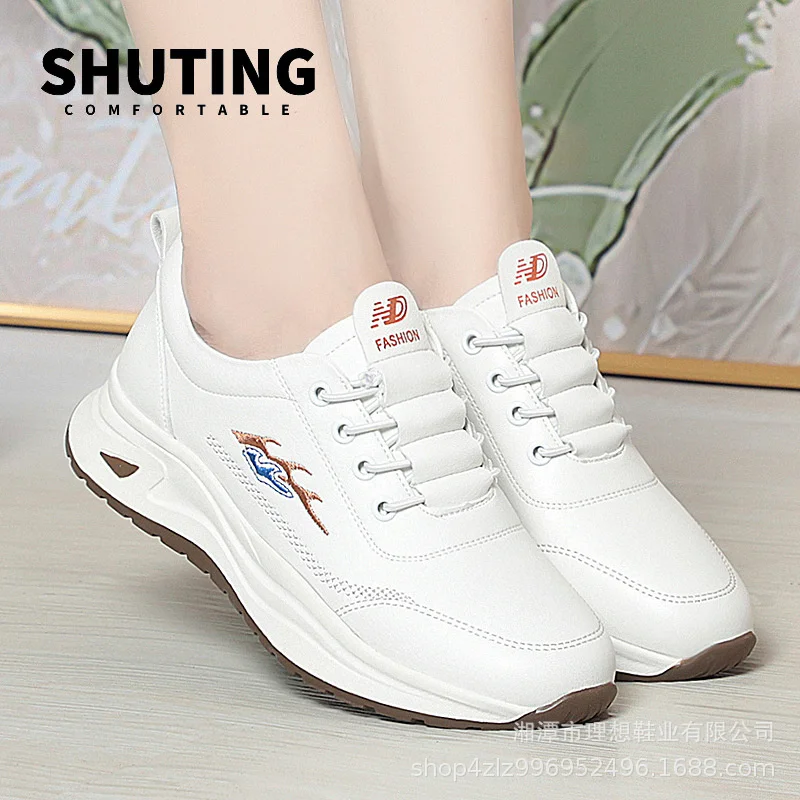 Women's Breathable Sports Shoes Outdoor Walking Flats Spring Comfortable Anti-slip Soft Leather Soft Bottom Casual Sneaker