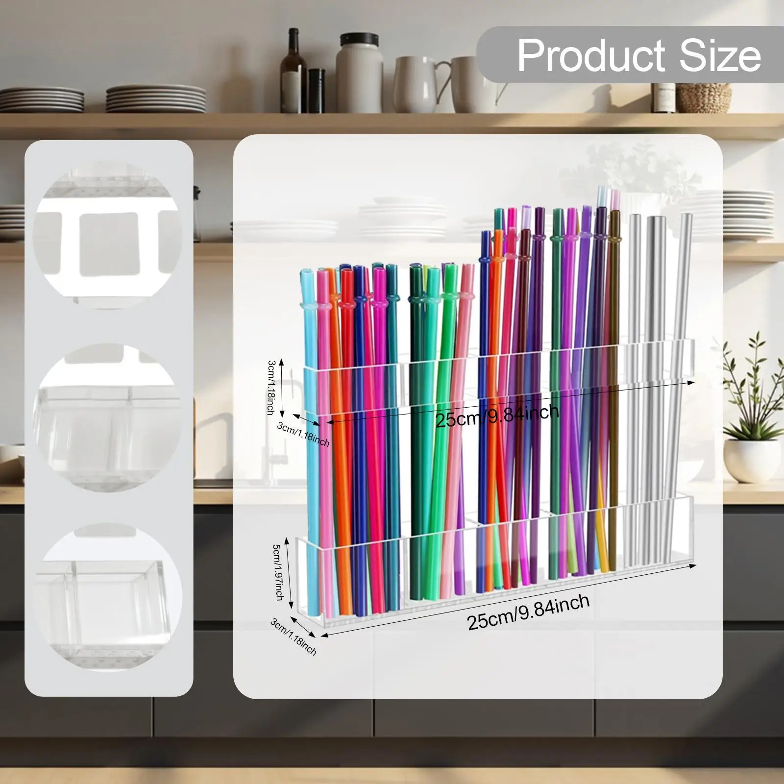 FmtwPhn Strohhalm Spender - Acryl Strohhalmbehälter 27x8cm Mit Deckel Für Küche Und Café