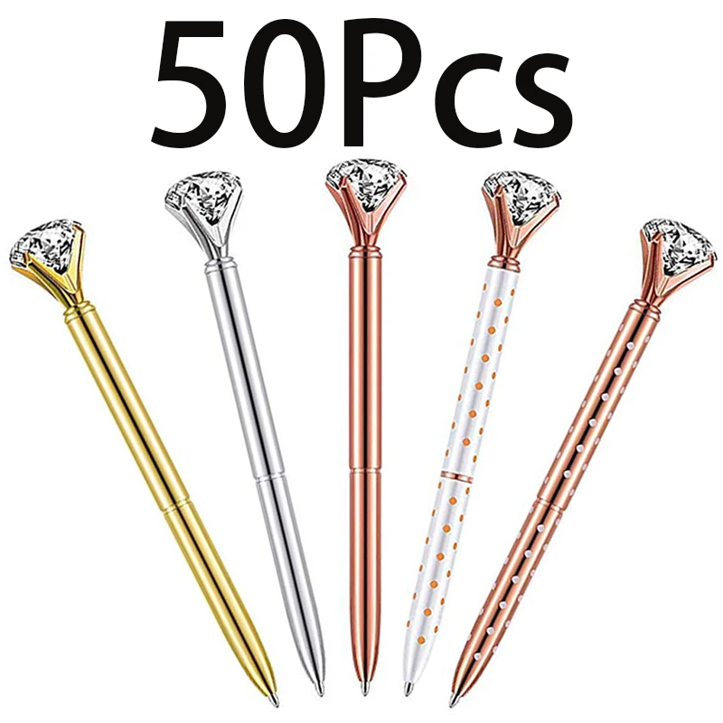 

50Pcs Metal Ballpoint Pen Luxury Crystal Pens Diamond Ballpoint Pens Student School Stationery Office Supplies
