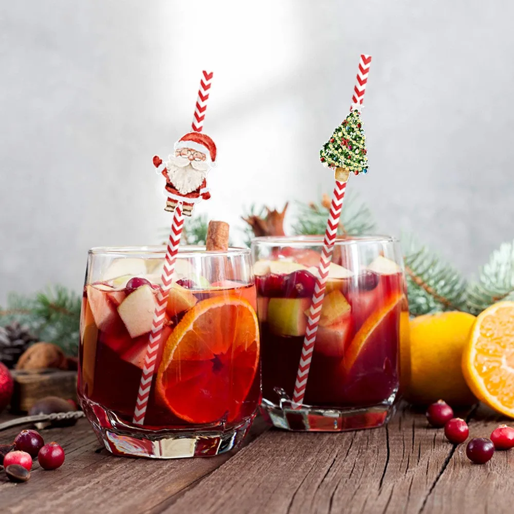 24pcs Christmas Decorative Straw New Party Decoration Snowman Water Cup Beverage Household Disposable Decoration Straw Supplies