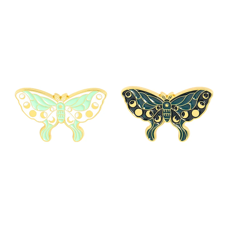 

Moon Phase Butterfly Enamel Pins Luminou Insect Brooch Lapel Badge Metal Bag Gothic Punk Style Jewelry Gift for Friends