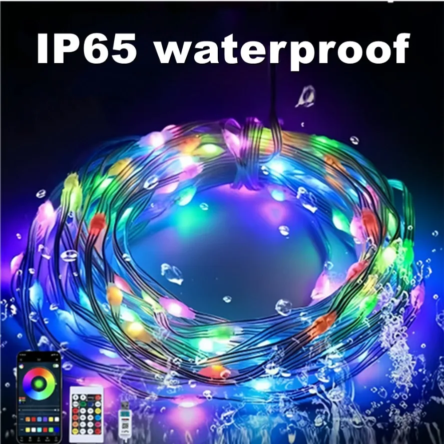 WS2812B USB LED String Fairy Lights Bluetooth Dreamcolor RGBIC DIY Party Festival Tree Lights Wedding Decoration Garland Lamp