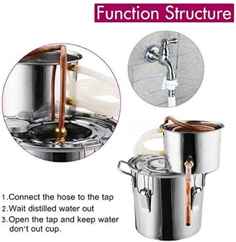 10L 20L 2/5 Gal Alcohol Distiller Copper Tube Moonshine Still Spirits Home Brew Wine Making Kit Stainless Steel Oil Boiler water alcohol distiller