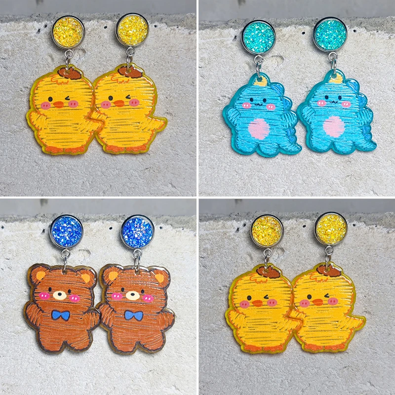 New Cute Yellow Duck Little Brown Bear Green Dinosaur Orecchini Studente Insegnante Orecchini Brillanti Gioielli Regalo Di Compleanno