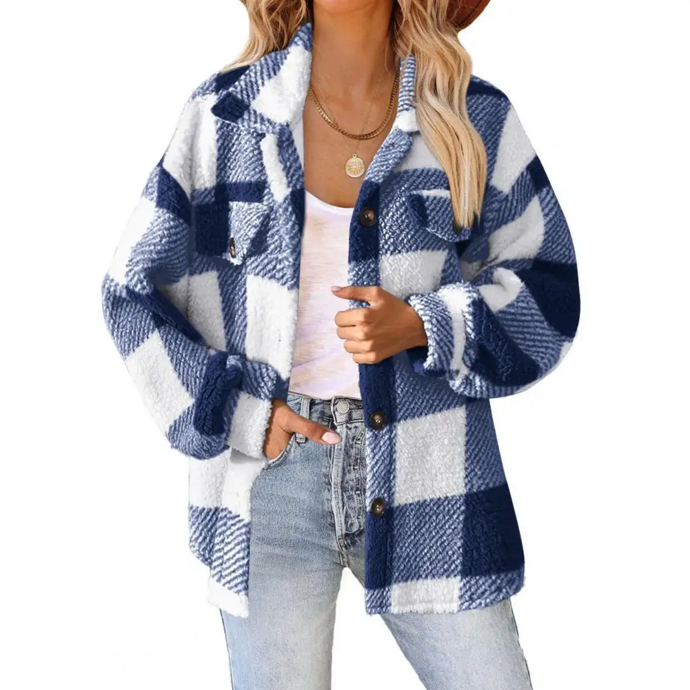 

Women Cotton Blend Coat Elegant Plaid Cardigan Jacket Warm Double-sided Coat for Women for Indoor Outdoor Wear for Weather