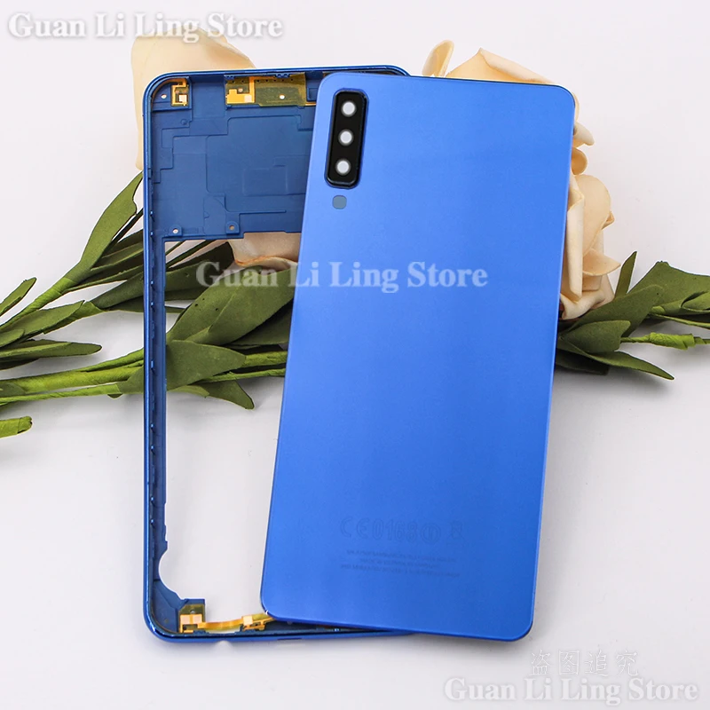 

For Samsung Galaxy A7 2018 A750 A750F Middle Frame Bezel Battery Back Cover Rear Door Glass Panel + Camera Lens Housing Case