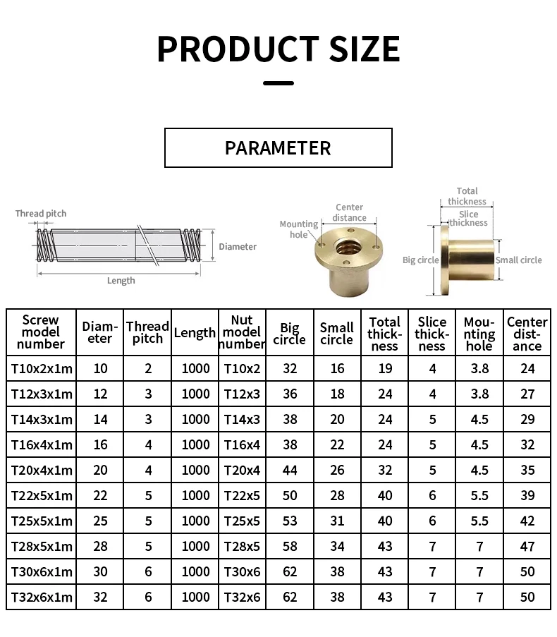 T4 * 1 * 2 Trapezschraube Mutter Länge 100-1000mm Edelstahl 3D Drucker Schrittmotor CNC Motor Maschinen Getriebeteile – Detail 2