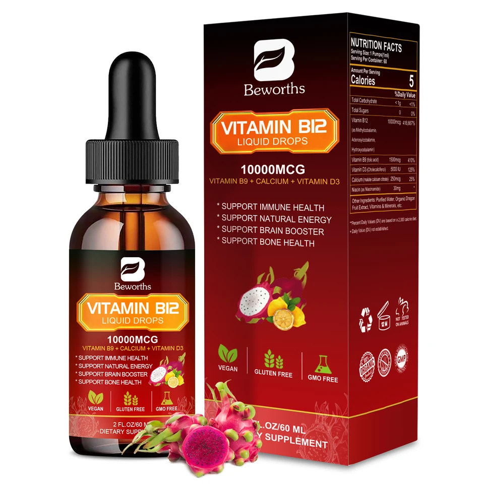 Vitamin B12 and D3 Liquid Supplement for Health