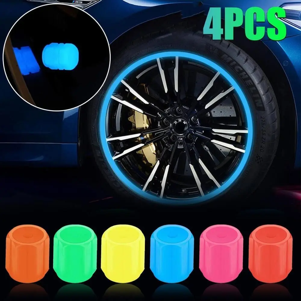 4PCS Luminous Car Valve Caps Tyre Valve Stem Air Dust Rim Cover Glow In Dark Accessories