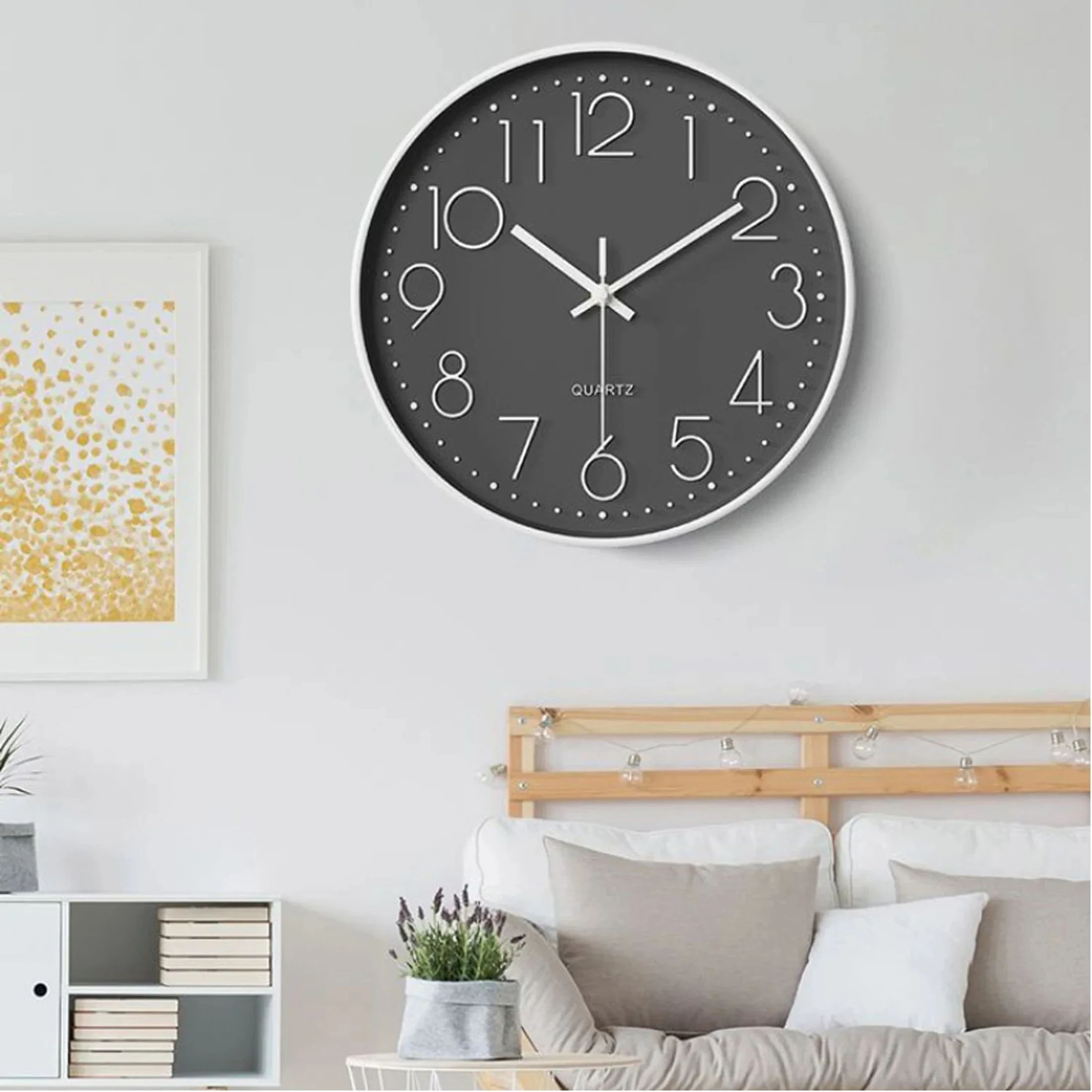 

12 Inch 30CM Non-Ticking Watch Wall Clock,Silent Battery Operated with ABS Frame HD Cover for Living Room Bedroom Decor