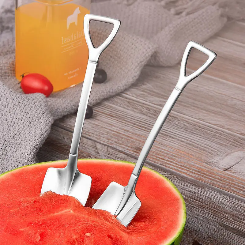 4PCS Stainless Steel Creative Coffee Shovel Spoon Set - Retro Square Head Spoons for Dessert and Ice Cream - Image 4