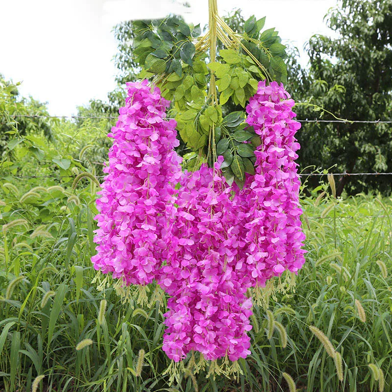 Findosom Ghirlanda Di Glicine Artificiale 5 Pezzi (9 Metri Totali) - Fiori Finti Viola Da Appendere, Per Decorazioni Matrimoniali, Giardino, Arco E Casa