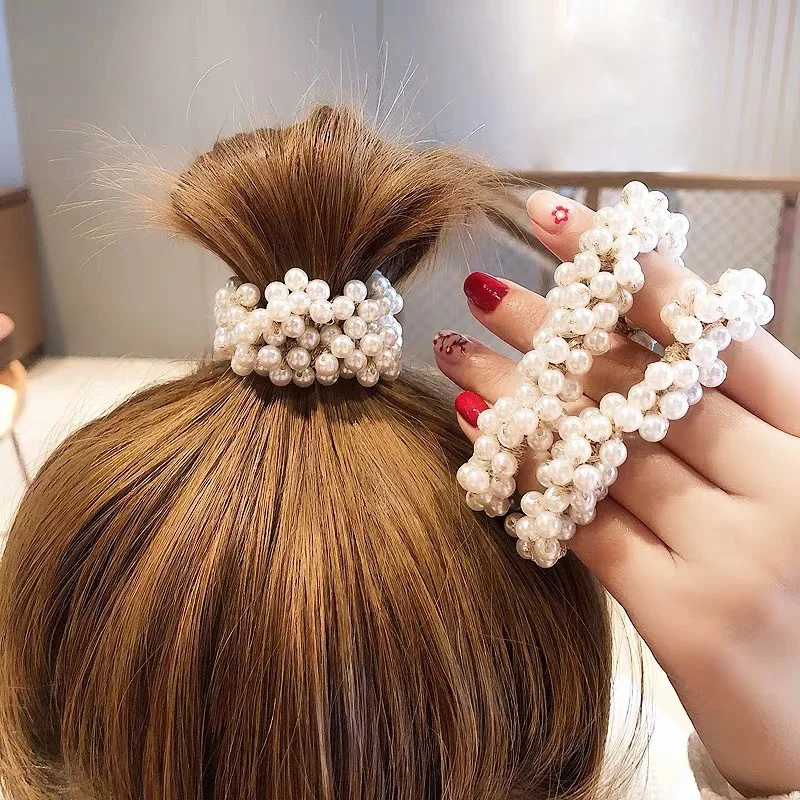 

Korean Pearl Beaded Hair Ties Scrunchies Crystal Elastic Hairband Ponytail Holders Women Hair Rope Rubber Gum Hair Accessories