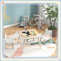 Table et 2 chaises en bois pour enfants Aiyaplay avec compartiments et tableau noir amovible 60X60X44 cm Naturel et Blanc 3