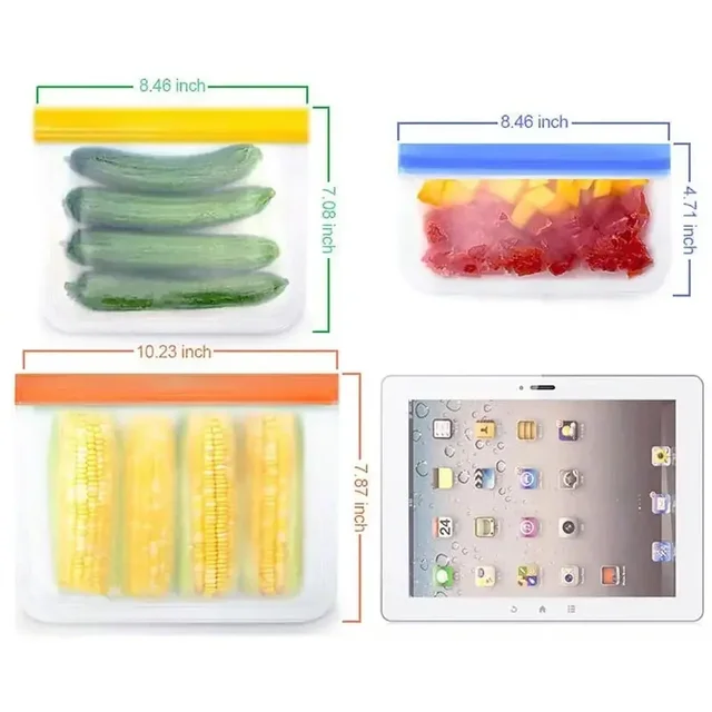 Sac de conservation des aliments réutilisable en Silicone PEVA, sac de conservation des fruits et légumes de cuisine, sac de congélation auto-scellé à fermeture éclair pour aliments étanche 6