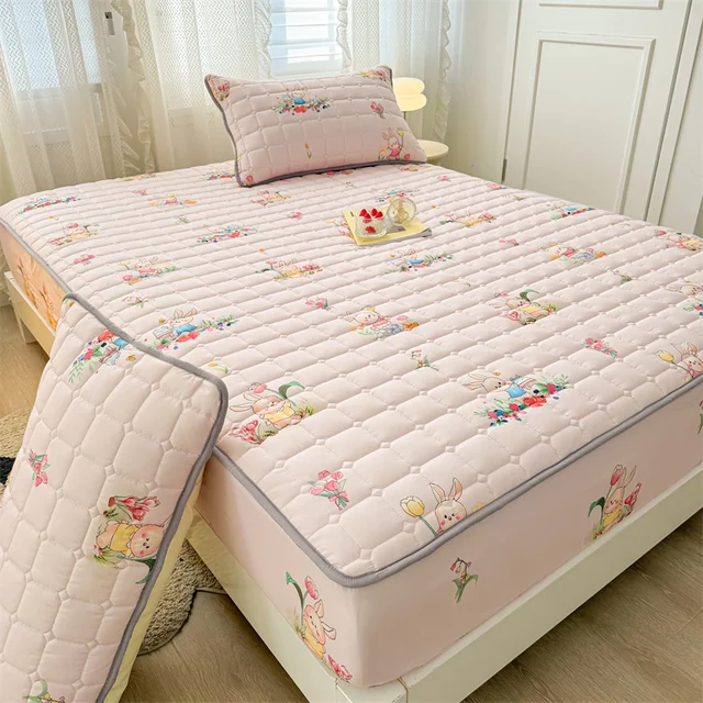 Adorable housse de matelas ajustée en coton lavé matelassé – Design de fille super mignon, hypoallergénique 3