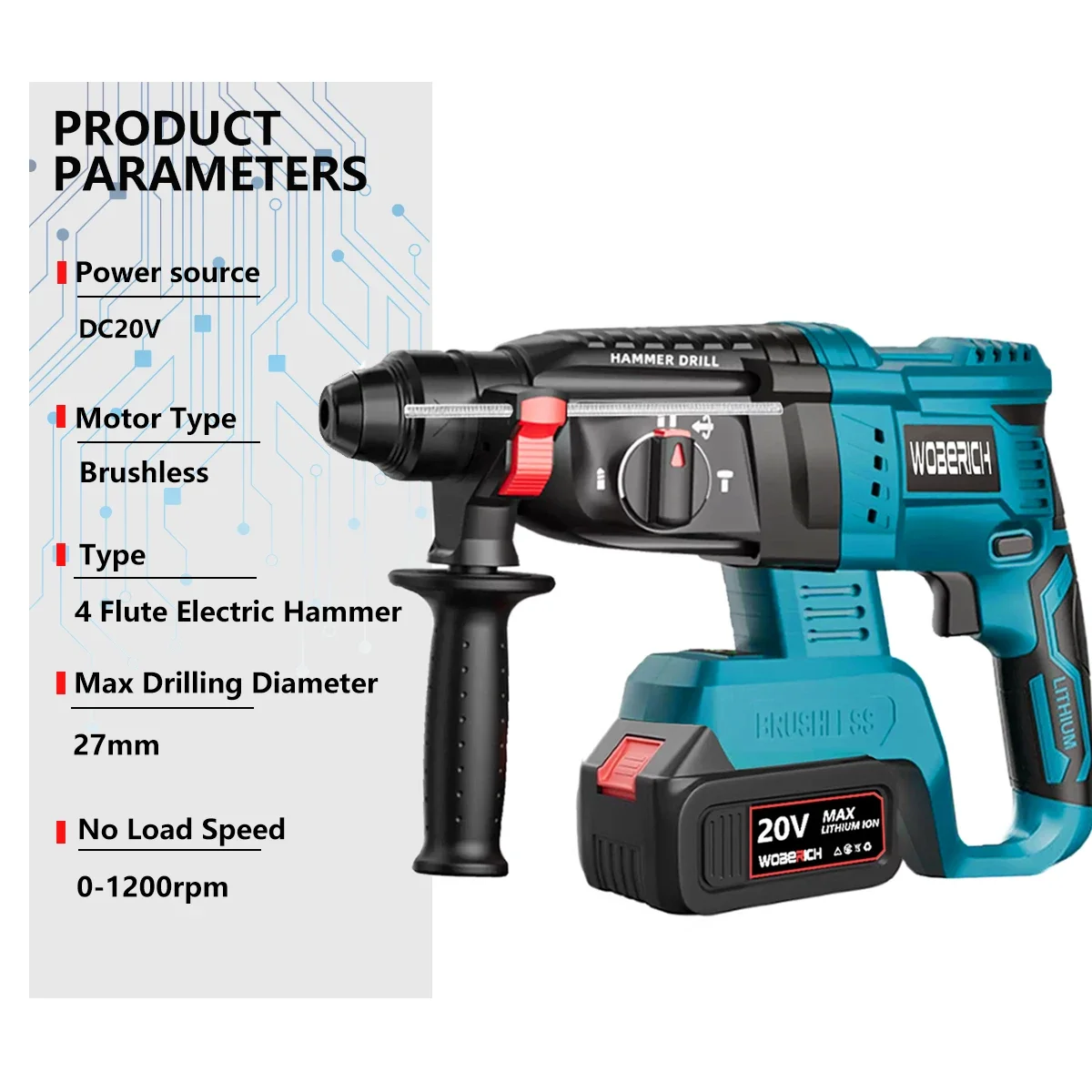 18V 4 Functions Electric Cordless Rotary Hammer Drill Rechargeable Hammer 27mm Impact Drilll For 18V Makita Battery 5