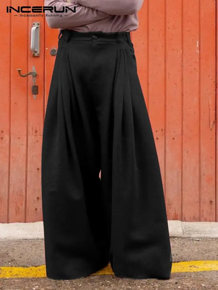 Fashion Men Wide Leg Pants Joggers Button Streetwear Loose Solid Color Trousers High Waist Casual Pantalon S-5XL INCERUN wide leg pants wide leg sweatpants