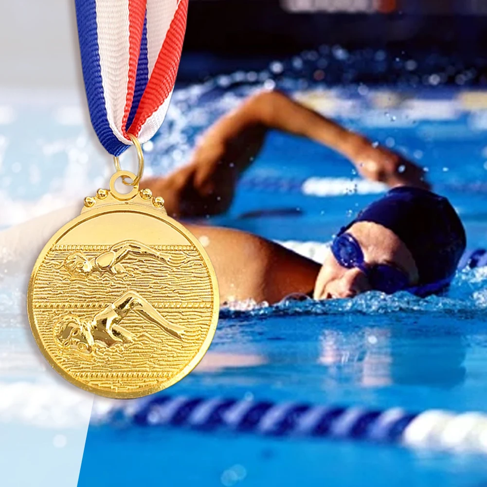 5cm Swimming Medal Award Medals Neck Ribbon Gold/Silver/Bronze 1st/2nd/3rd Place Medals for Sports Competition