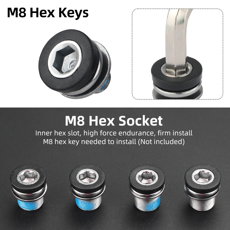 Deemount Adhesive-Coated Bike Crank Bolts with Dust Sealing and Hex Slot