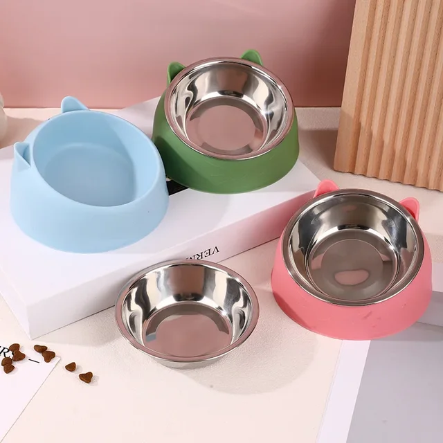 200ml Cat Bowl Lovely Creative Inclined Kitten Puppy Food Feeding Bowls Stainless Steel Cats Drinking Feeder Pet Feeders 3