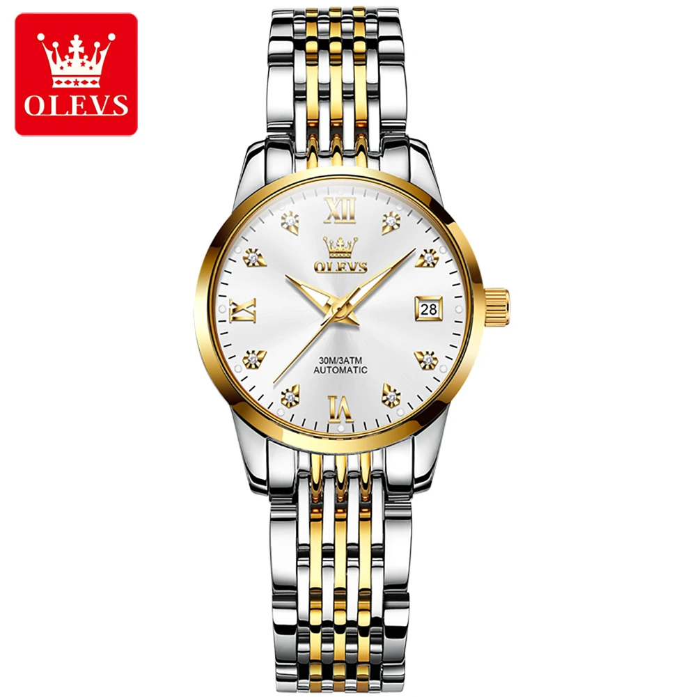 

OLEVS 6673 Mechanical Fashion Watch Round-dial Stainless Steel Watchband Calendar Luminous