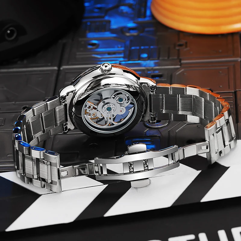 Mechanical Watch Rainbow Colored Gemstone Tourbillon Fashion Skeleton Watch Men Waterproof 30M Sports Watches Luxury Automatic Mechanical Clock