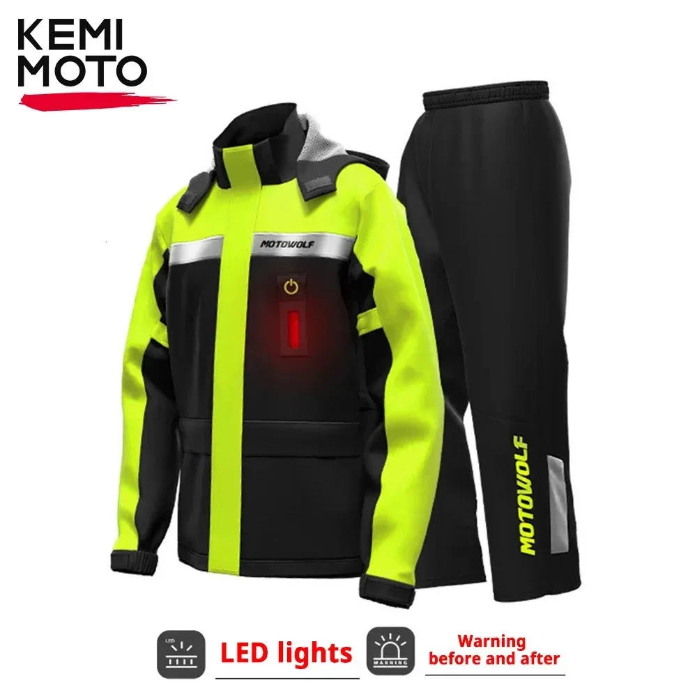 

Rain Jacket Pants Motorcycle Raincoat LED Alert Split Suit Reflective Waterproof Cap Impermeable For Riding Cycling Motocross