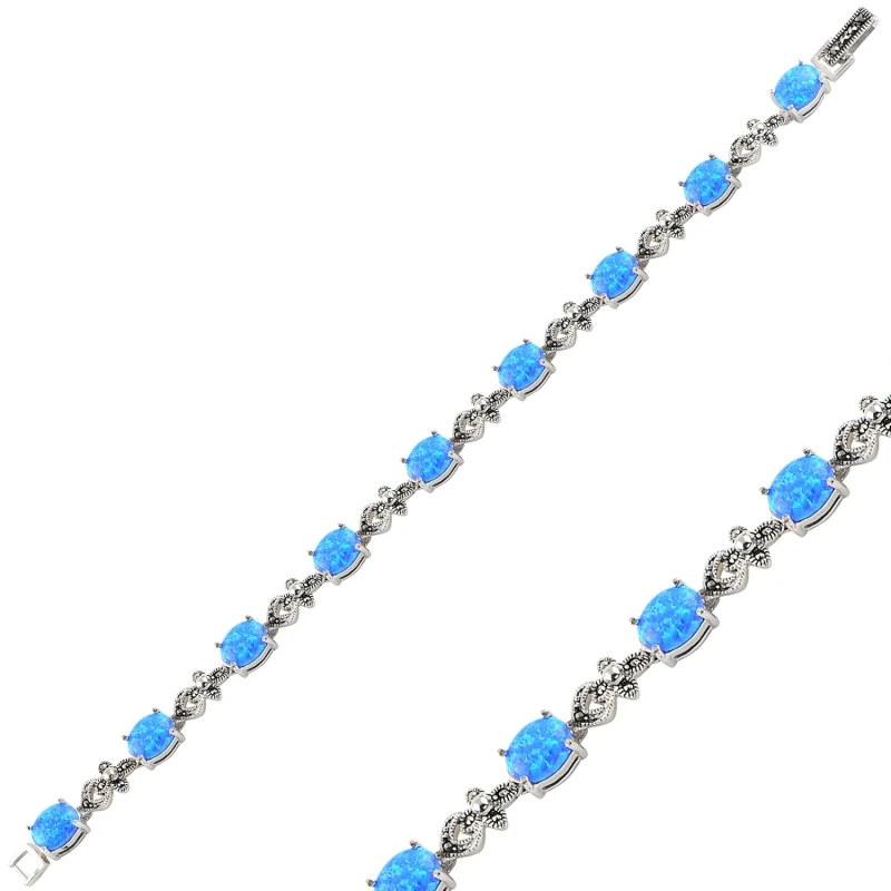 

Silver 925 Sterling Opal & Marcasite Sterling Bracelet