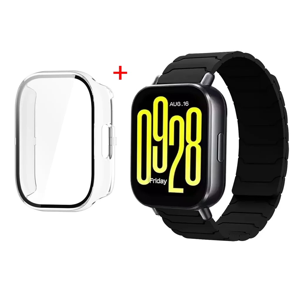Magnetic Silicone Watch Strap with Protective PC Case & Glass Screen