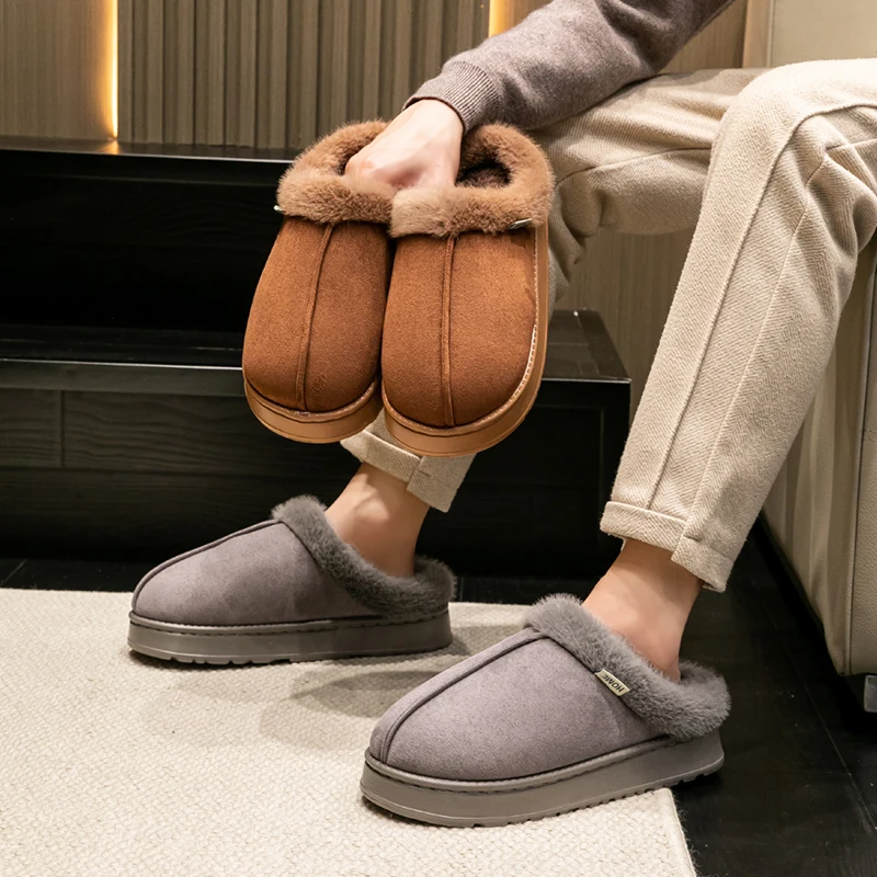 Thick Plush Winter Warm  Men's Cotton Slippers Indoor Flat Shoes Fashionable Outwear Thick Male Home Slippers Autumn and Winter — view 6