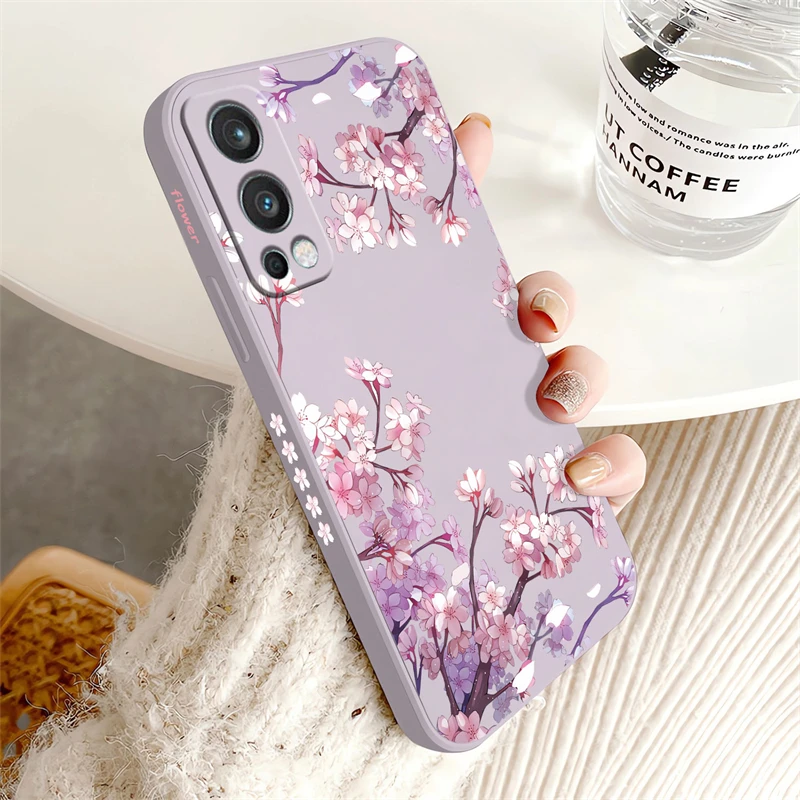 Pink Flowers Print Shockproof Silicone Soft Phone Case with Bumper Back Cover