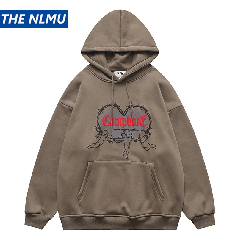 Men's Hoodies Vintage Angel Printed Sweatshirt Coats Harajuku Hip Hop Oversized Cotton Casual Zipper Jackets Outwear Streetwear