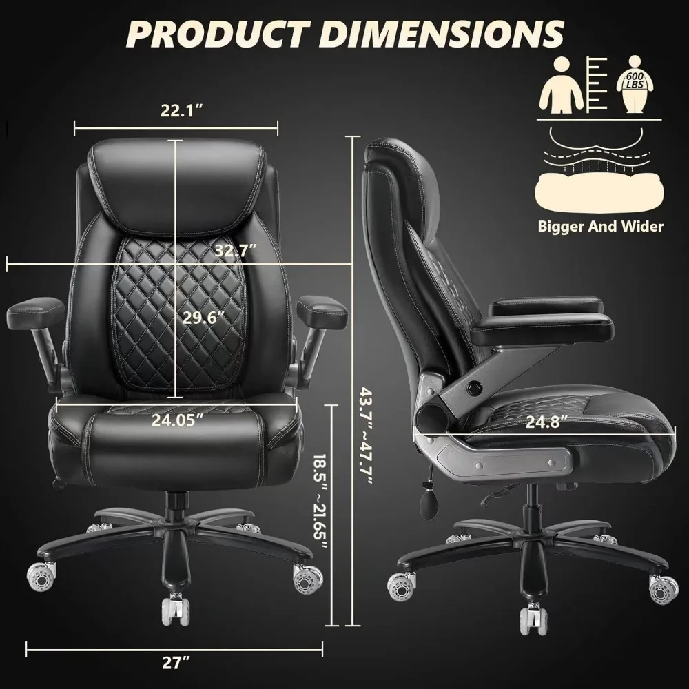 600LBS Large Heavy Duty Office Chair with 5D Flip Arms, Big and Tall Office Chair with Pocket Spring Cushion, Extra Wide Desk Ch 3