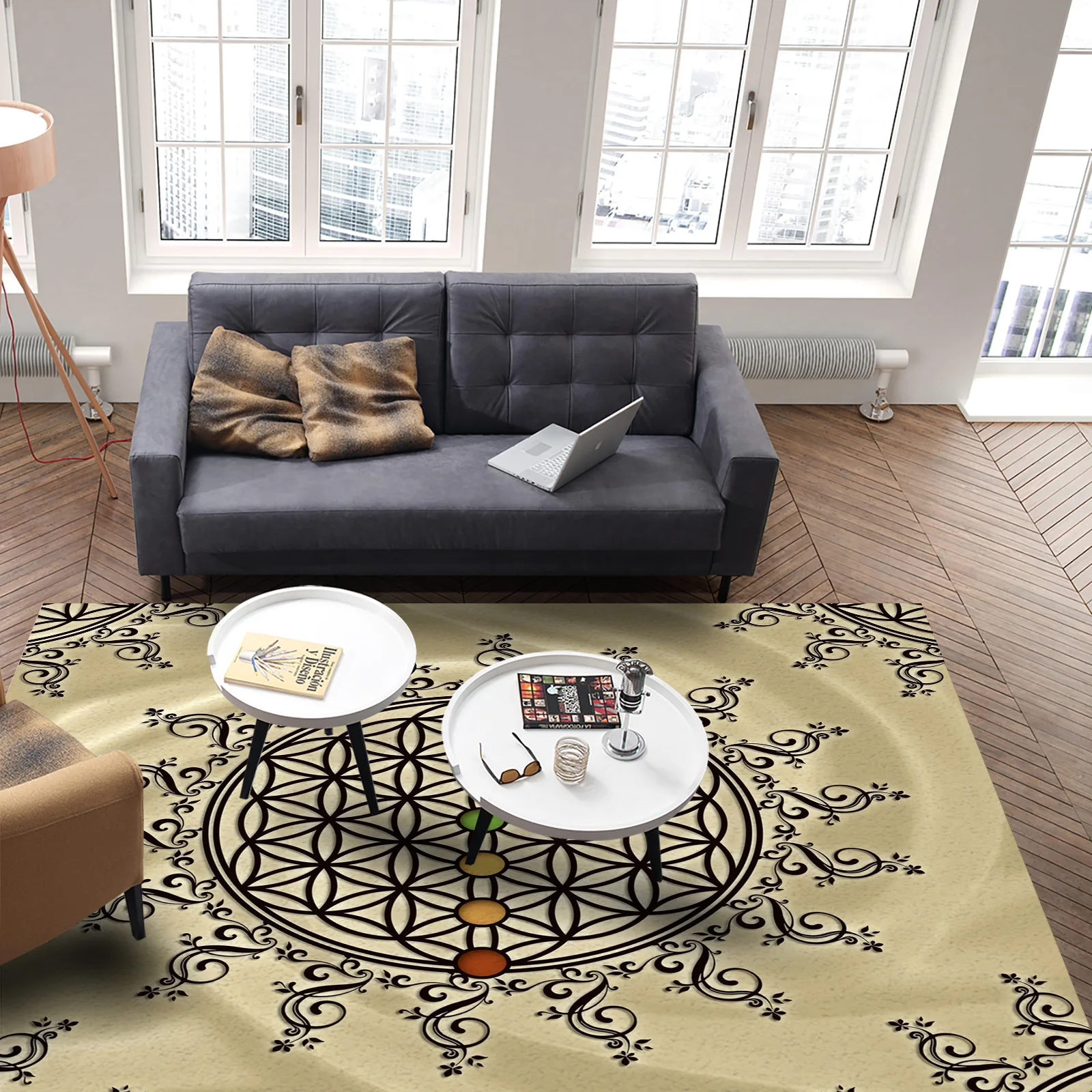 Flower of Life Yoga Zen Carpet for Home Living Room Bedroom Bedside Decor Large Anti-slip Area Rug Kids Room Baby Crawling Mat