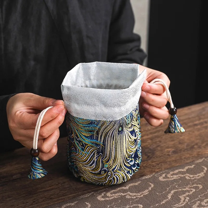Premium Tea Cup Pouch - Luxury Satin Drawstring Bag for Single Cup Storage - Elegant Handmade Chaxi Tea Accessory Gift
