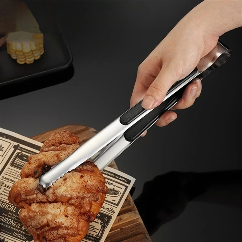 Food Tongs 10 Inch Stainless Steel Barbecue Grill Meat Clip Non-Slip Cooking Salad Steak Clamp Utensils