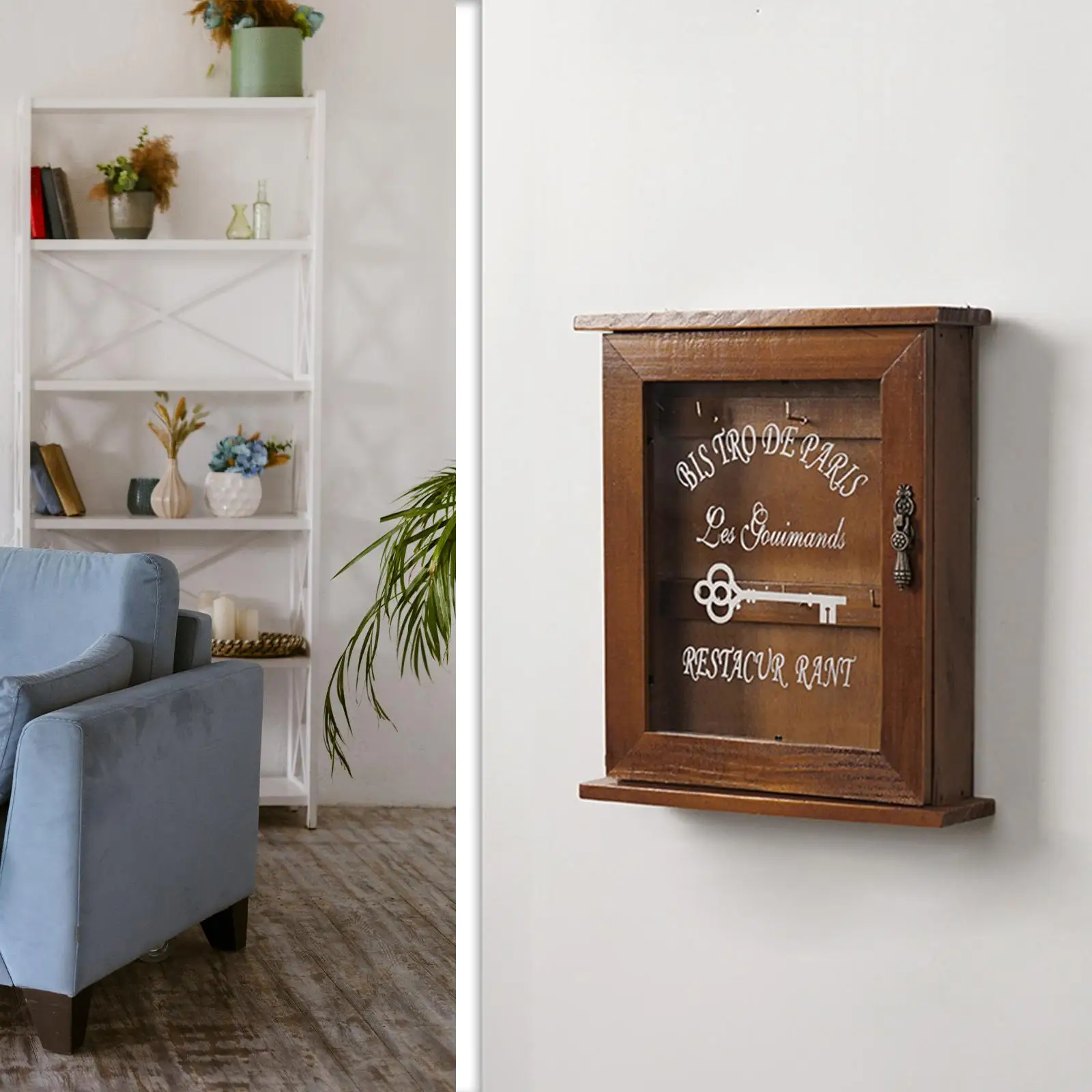Portachiavi Da Parete A Forma Di Casa In Legno – Con Ganci In Metallo, Rustico, 16,9x20,5 Cm, Per Ingresso E Corridoio - 3