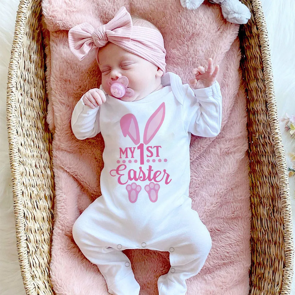FIRST BABY - Bunny Babygrow - Pink