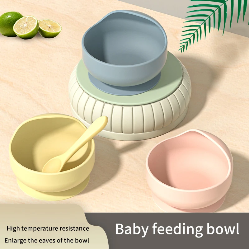 

Children'S Dishes Baby Food-Grade Silicone Tableware Sucker Bowl Bib Cup Fork Spoon Set Maternal And Infant Supplies Bpa Free