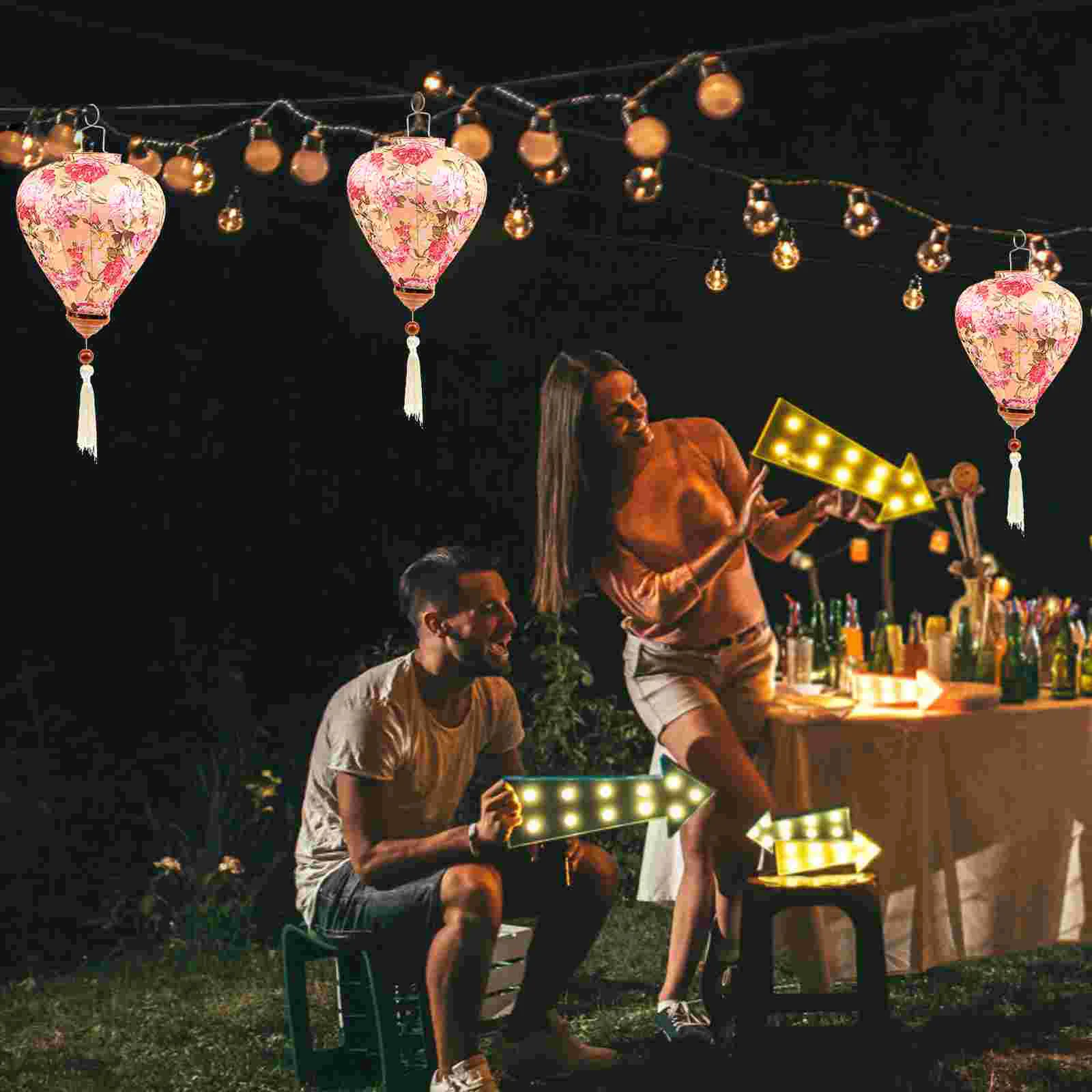 

Фонарь с подвеской для сада, коридора, Солнечная лампа, цветочный фонарь, вьетнамский фонарь, шелковые фонари для середины осени