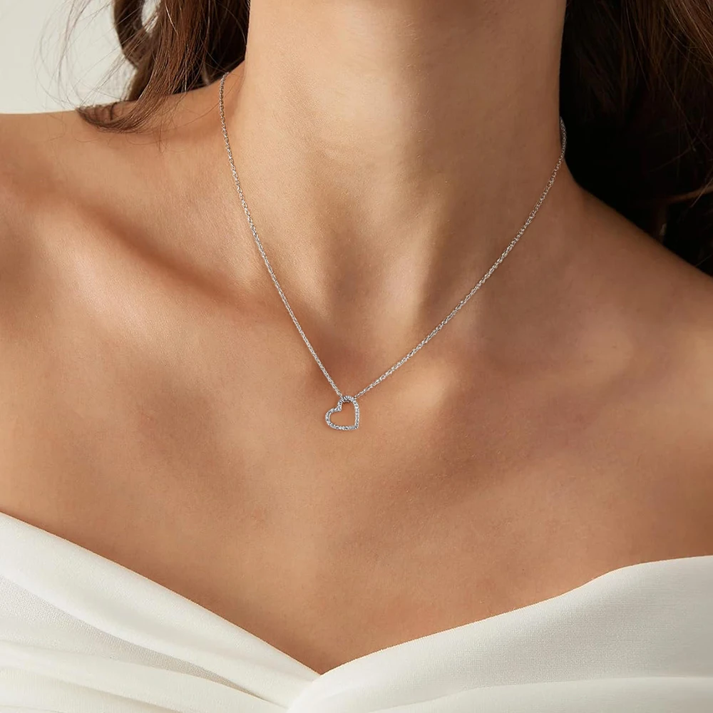 Authentic 925 Sterling Silver Love Shape Chain Necklace For Women Heart Pendant Anniversary Valentine's Day Gifts Monkton