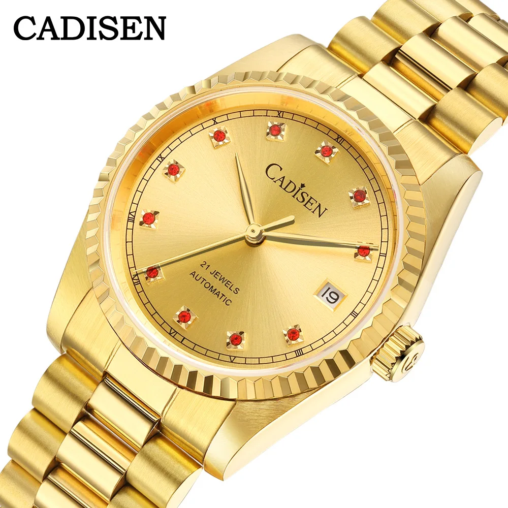

CADISEN Mechanical Automatic Watch For Men Japan 8215 Movement Sapphire Stainless Steel Luxury Golden Watch Relogio Masculino