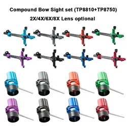 Compound Bow Sight Set 2X/4X/6X/8X Lens TP8810 Sight+TP8750 Sight Scope Vision for L/R Hand Archery Competition Hunting Shooting