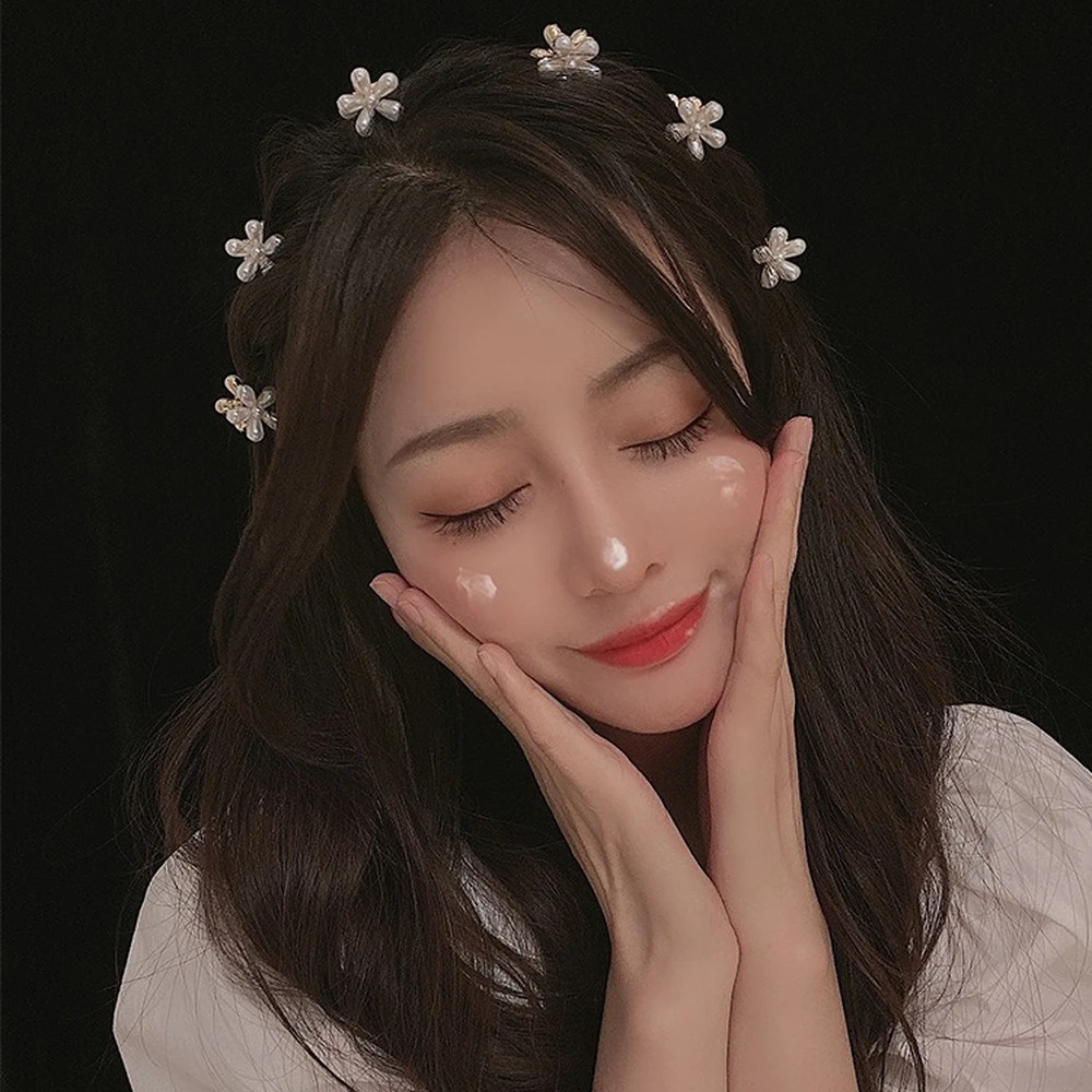 8Pcs 2cm Mini Pearl Hair Claw Women Girl Retro Rhinestone Flower Crab Claw Clip Small Hairpins Hair Crab Girl Hair Accessories